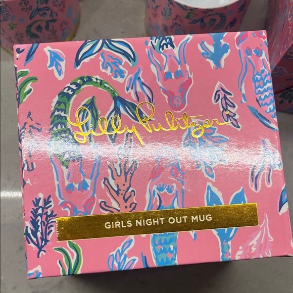 Lilly Pulitzer Pink and Gold Mug Set girls night out. Mermaid print. - Picture 3 of 6